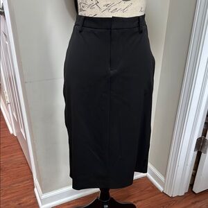 Vintage GAP Black Midi Pencil Stretch Skirt with Slit and ribbon detailing